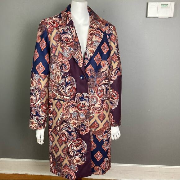 Chico's coat jacket Large long paisley collar Size‎ 2 art to wear royalcore - Picture 1 of 14